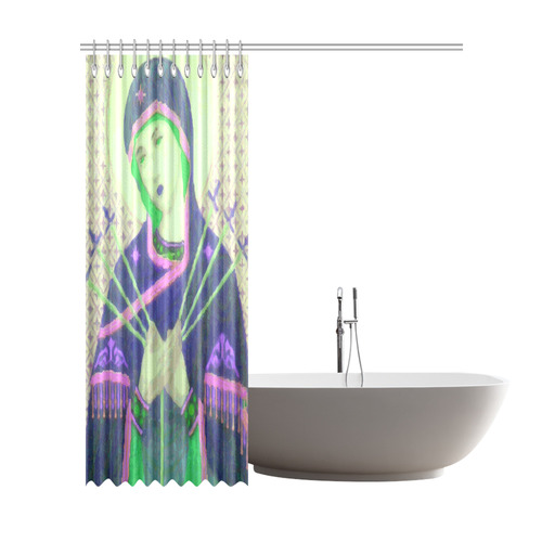 Virgin Mary Green Madonna Swords Christian Shower Curtain 72"x84"