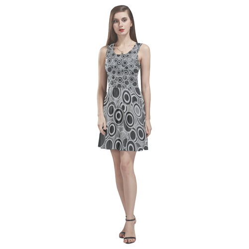 Transparent fun circles in black and gray Thea Sleeveless Skater Dress(Model D19)