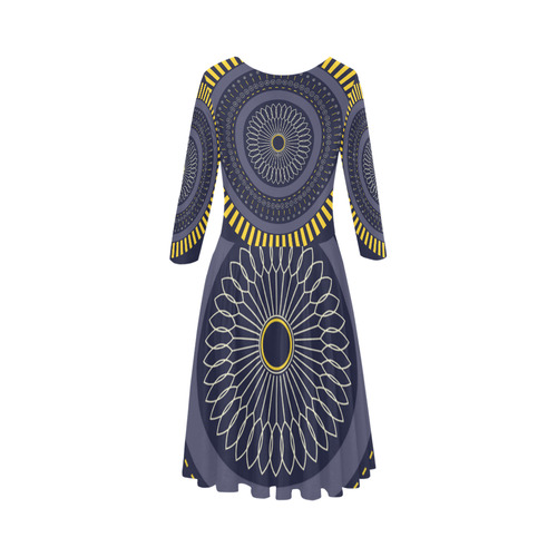 blue zen mandala circle Elbow Sleeve Ice Skater Dress (D20)