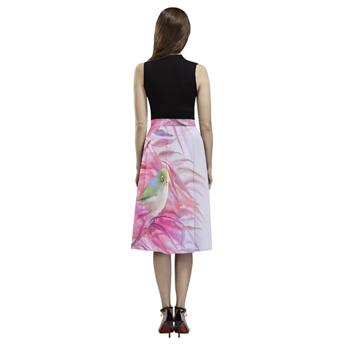 Cute SilverEye, angry bird watercolor Aoede Crepe Skirt (Model D16)