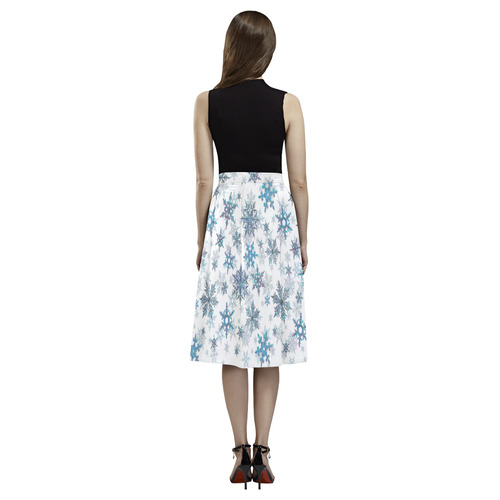 Snowflakes, Blue snow, Christmas Aoede Crepe Skirt (Model D16)