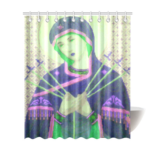 Virgin Mary Green Madonna Swords Christian Shower Curtain 72"x84"