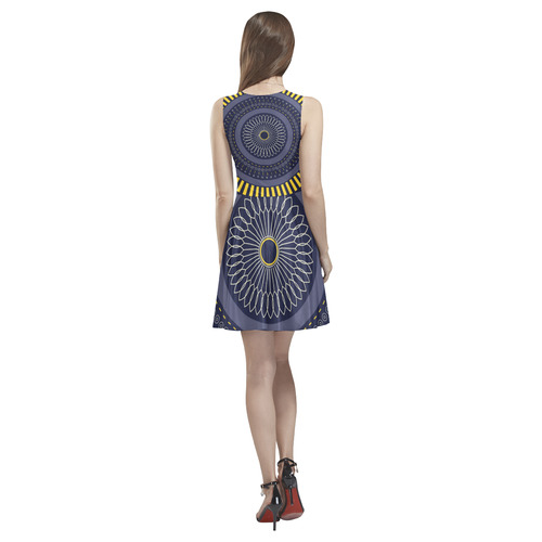 blue zen mandala circle Thea Sleeveless Skater Dress(Model D19)