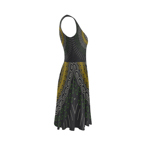 green with yellow mandala circular Sleeveless Ice Skater Dress (D19)