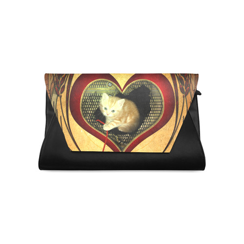 Cute kitten on a heart Clutch Bag (Model 1630)