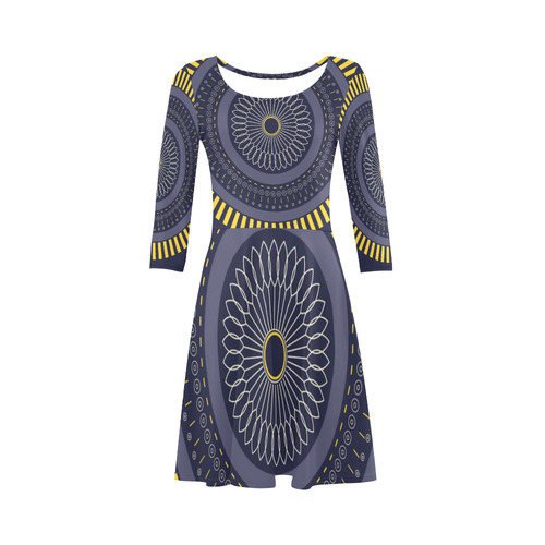 blue zen mandala circle 3/4 Sleeve Sundress (D23)