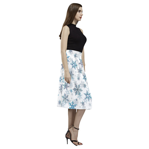 Snowflakes, Blue snow, Christmas Aoede Crepe Skirt (Model D16)