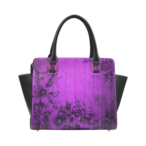 Purple Wall Flowers Rivet Shoulder Handbag (Model 1645)