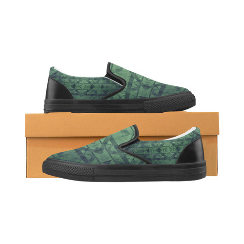 Sci-Fi Green Monster Geometric design Modern Women's Unusual Slip-on Canvas Shoes (Model 019)