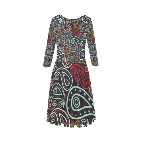 colorful paisley Elbow Sleeve Ice Skater Dress (D20)