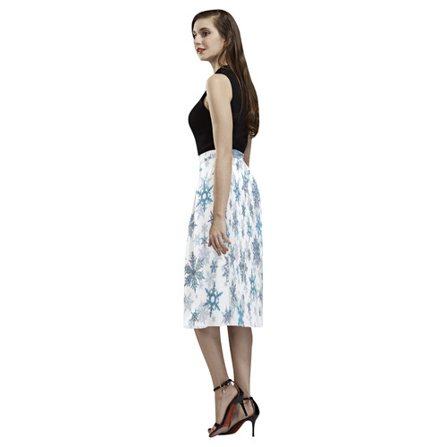 Snowflakes, Blue snow, Christmas Aoede Crepe Skirt (Model D16)