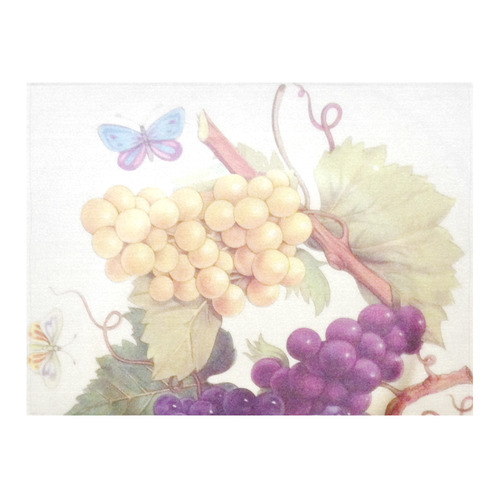 Purple Grapes Butterflies Vintage Floral Cotton Linen Tablecloth 52"x 70"