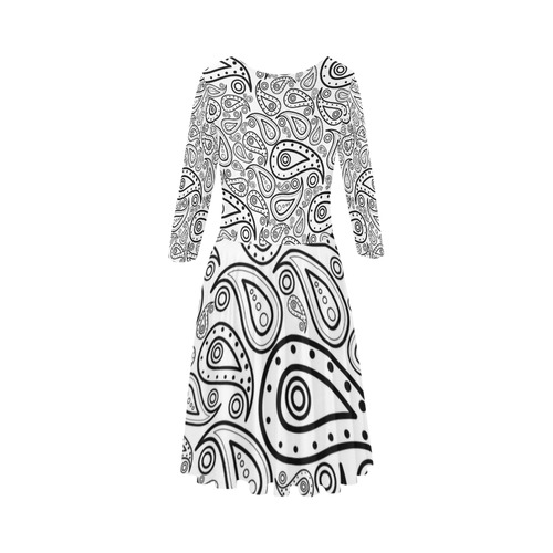 black and white paisley Elbow Sleeve Ice Skater Dress (D20)