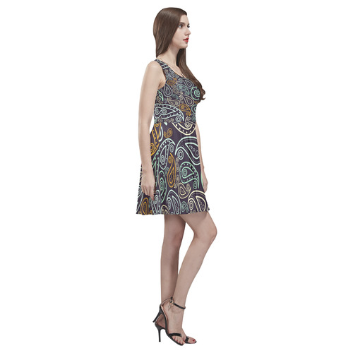 colorful paisley Thea Sleeveless Skater Dress(Model D19)