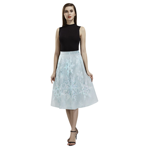 Snowflakes White and blue, Christmas Aoede Crepe Skirt (Model D16)