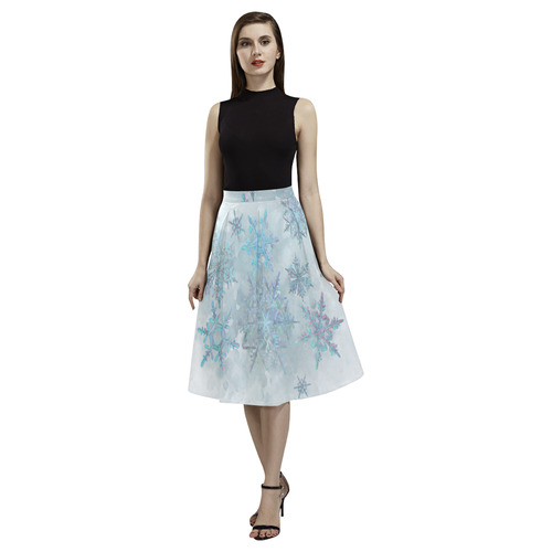 Snowflakes, snow, white and blue, Christmas Aoede Crepe Skirt (Model D16)