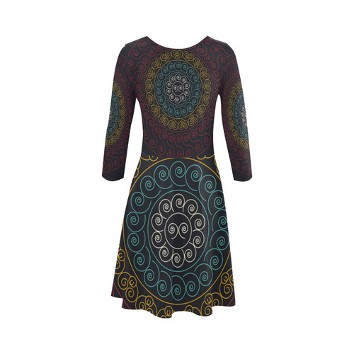 simply circular design mandala 3/4 Sleeve Sundress (D23)