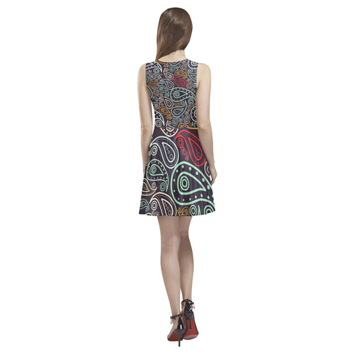 colorful paisley Thea Sleeveless Skater Dress(Model D19)