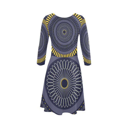 blue zen mandala circle 3/4 Sleeve Sundress (D23)