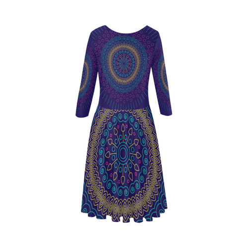 blue mandala circular Elbow Sleeve Ice Skater Dress (D20)