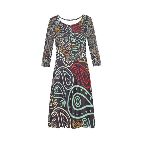 colorful paisley Elbow Sleeve Ice Skater Dress (D20)
