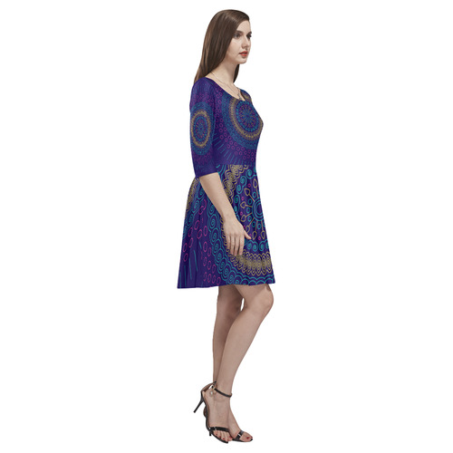 blue mandala circular Tethys Half-Sleeve Skater Dress(Model D20)