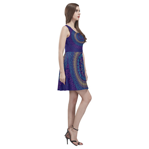 blue mandala circular Thea Sleeveless Skater Dress(Model D19)