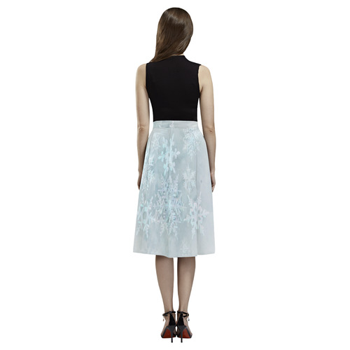 Snowflakes White and blue, Christmas Aoede Crepe Skirt (Model D16)