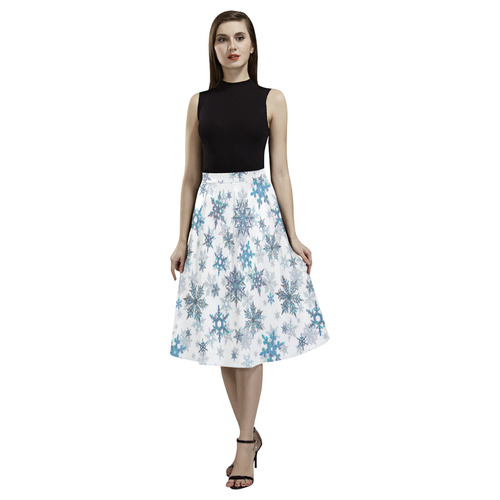 Snowflakes, Blue snow, Christmas Aoede Crepe Skirt (Model D16)