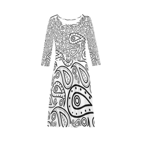 black and white paisley Elbow Sleeve Ice Skater Dress (D20)