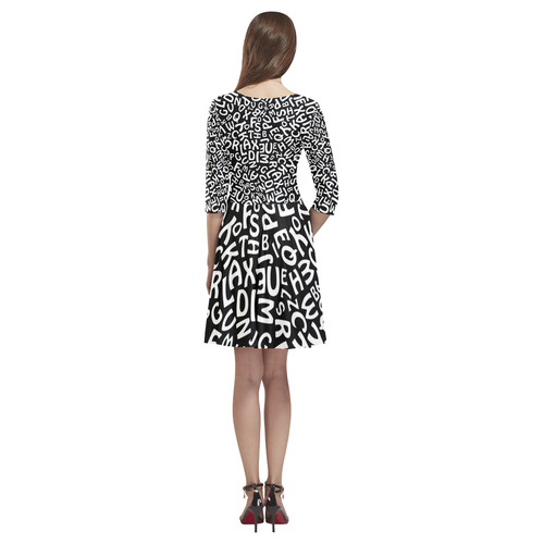 Alphabet Black and White Letters Tethys Half-Sleeve Skater Dress(Model D20)