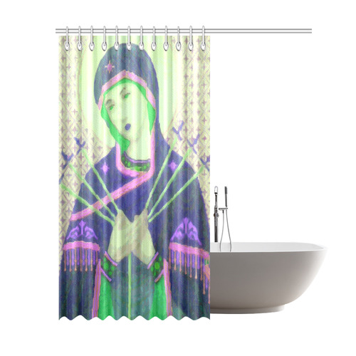 Virgin Mary Green Madonna Swords Christian Shower Curtain 69"x84"
