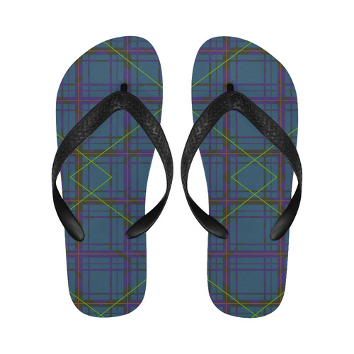 Neon Plaid 80's style design modern Flip Flops for Men/Women (Model 040)