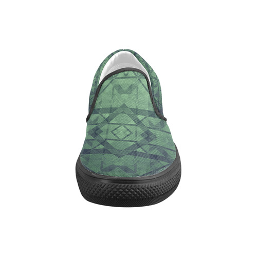 Sci-Fi Green Monster Geometric design Modern Women's Unusual Slip-on Canvas Shoes (Model 019)