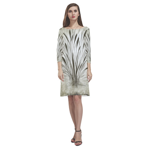 Simple, elegant ink, watercolor grass, brown hues Rhea Loose Round Neck Dress(Model D22)