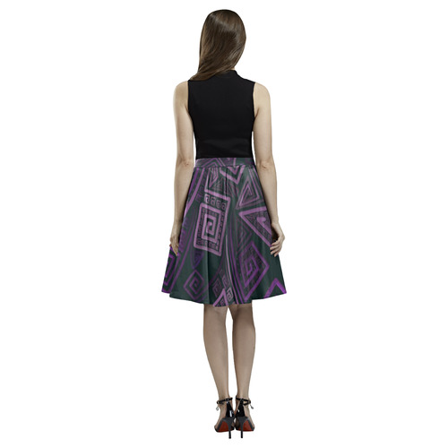 Psychedelic 3D Square Spirals - purple Melete Pleated Midi Skirt (Model D15)