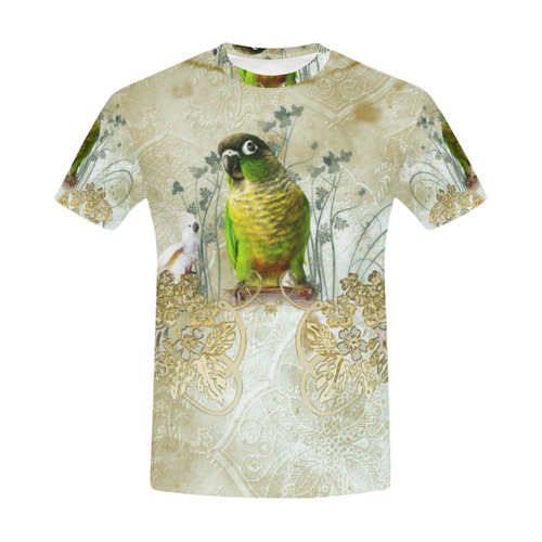 Sweet parrot with floral elements All Over Print T-Shirt for Men (USA Size) (Model T40)