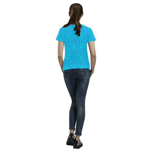 Abstract Blue and Turquoise Damask All Over Print T-Shirt for Women (USA Size) (Model T40)