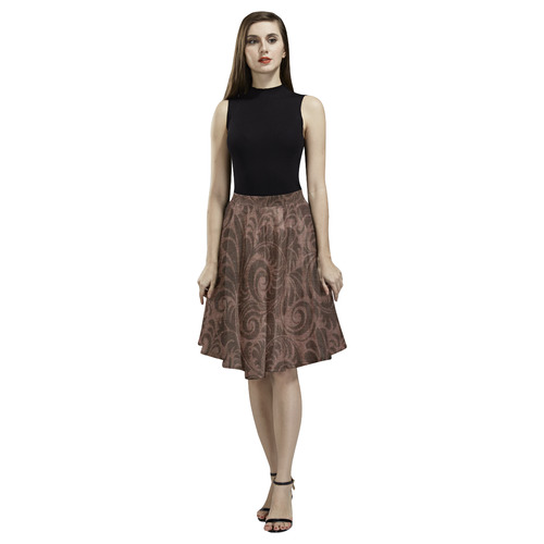 Denim with vintage floral pattern, rich brown Melete Pleated Midi Skirt (Model D15)