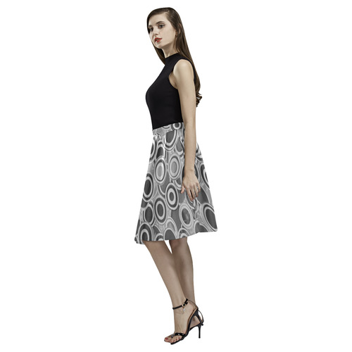 Transparent fun circles in black and gray Melete Pleated Midi Skirt (Model D15)