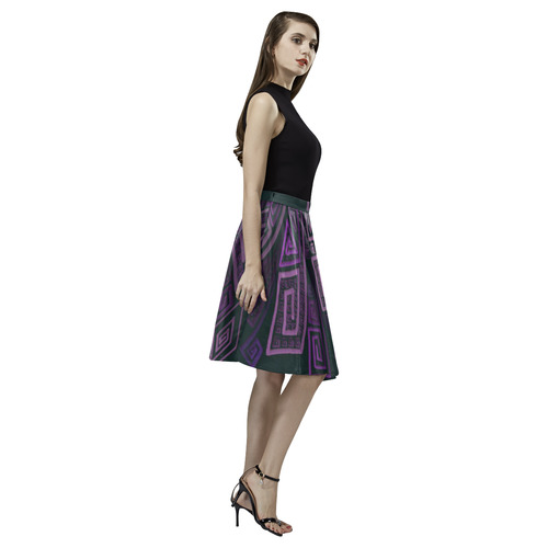 Psychedelic 3D Square Spirals - purple Melete Pleated Midi Skirt (Model D15)