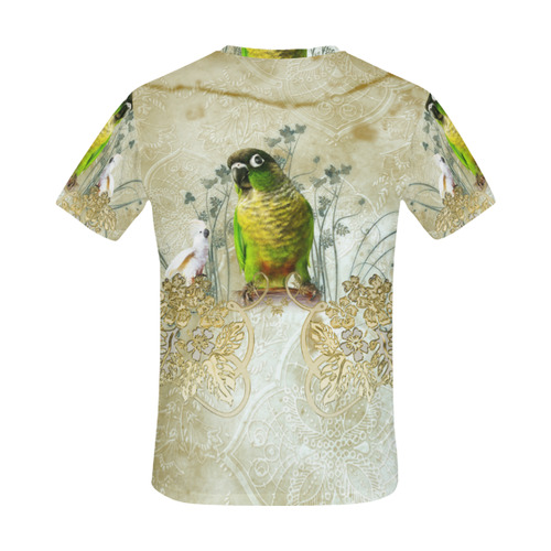 Sweet parrot with floral elements All Over Print T-Shirt for Men (USA Size) (Model T40)