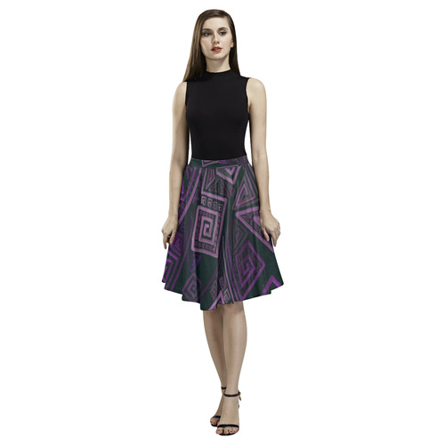 Psychedelic 3D Square Spirals - purple Melete Pleated Midi Skirt (Model D15)
