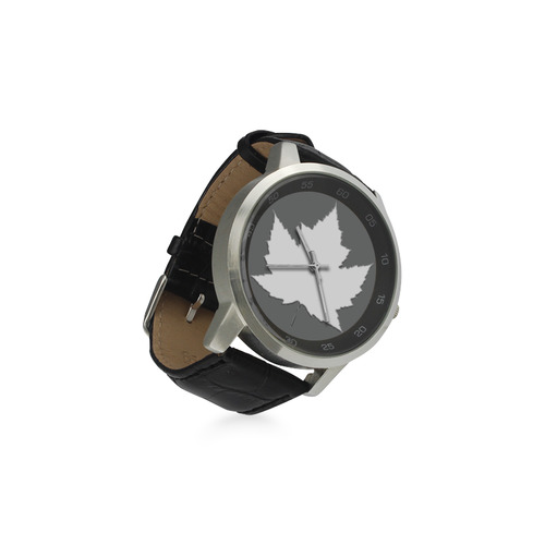 White Maple Leaf Canada Watches Unisex Stainless Steel Leather Strap Watch(Model 202)