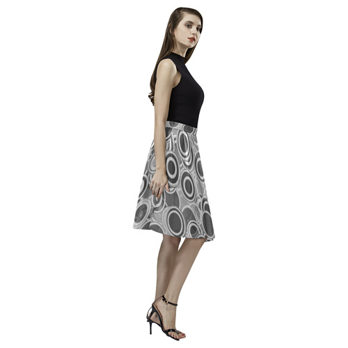 Transparent fun circles in black and gray Melete Pleated Midi Skirt (Model D15)