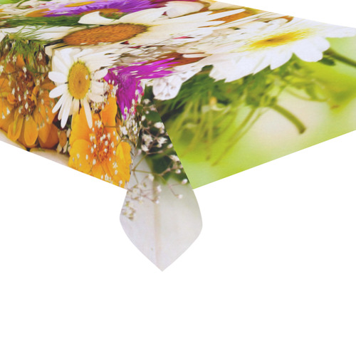 Purple White Orange Daisies Floral Cotton Linen Tablecloth 60"x 104"