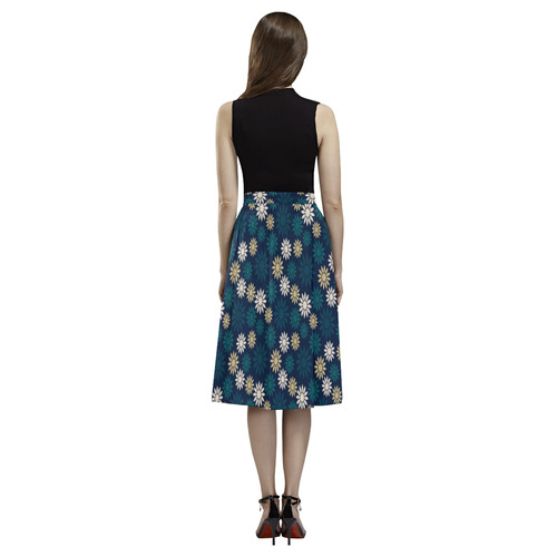 Blue Symbolic Camomiles Floral Aoede Crepe Skirt (Model D16)