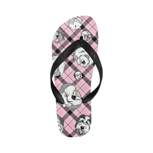 Oes Faces Pink Plaid Flip Flops for Men/Women (Model 040)