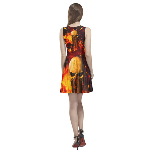 Amazing skull with fire Thea Sleeveless Skater Dress(Model D19)