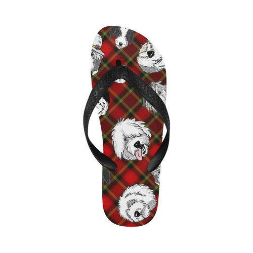 red plaid OES faces Flip Flops for Men/Women (Model 040)